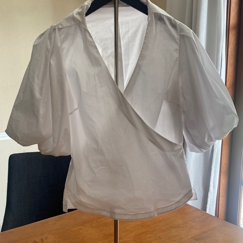 Jonathan Simkhai Ivory Wrap Blouse with Puff Sleeves